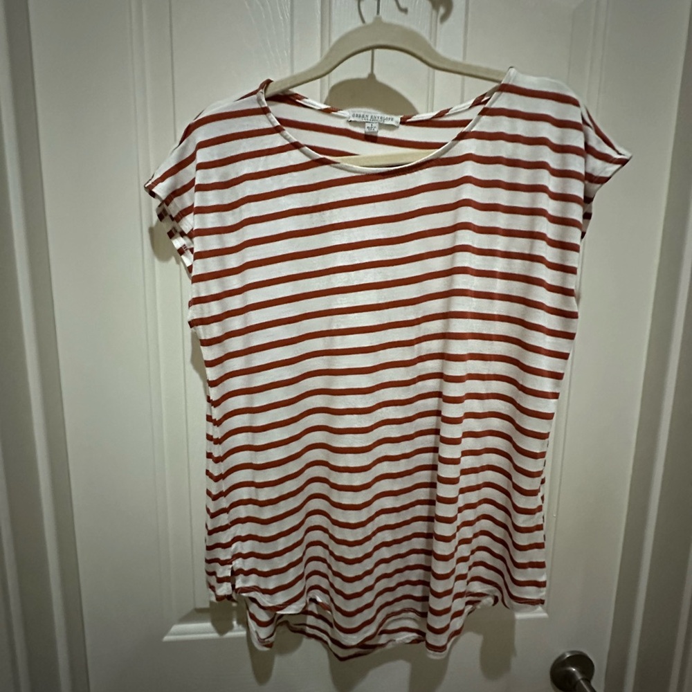 Green Envelope Short Sleeve Top with Red Stripes